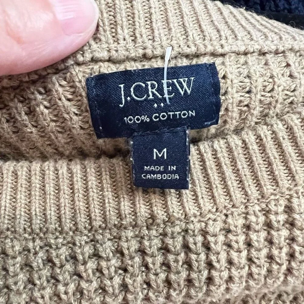 J. Crew Factory Tan White Navy Blue 100% Cotton Sweater Sz M‎ Mens